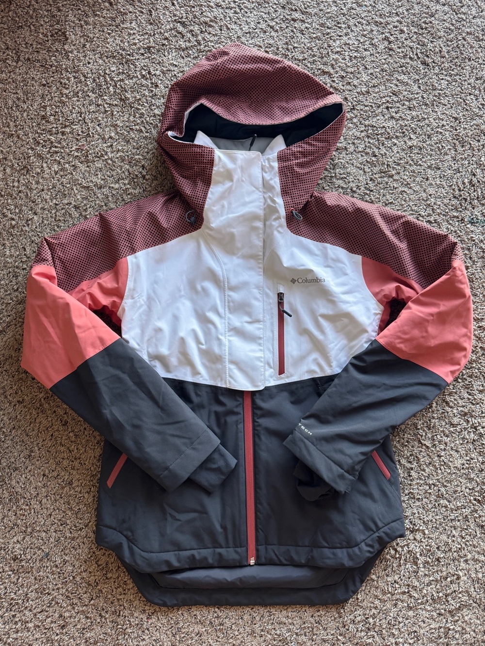 Columbia Snow Slab Omni-Heat Blackdot White Shark Dark Coral Small Ski Jacket